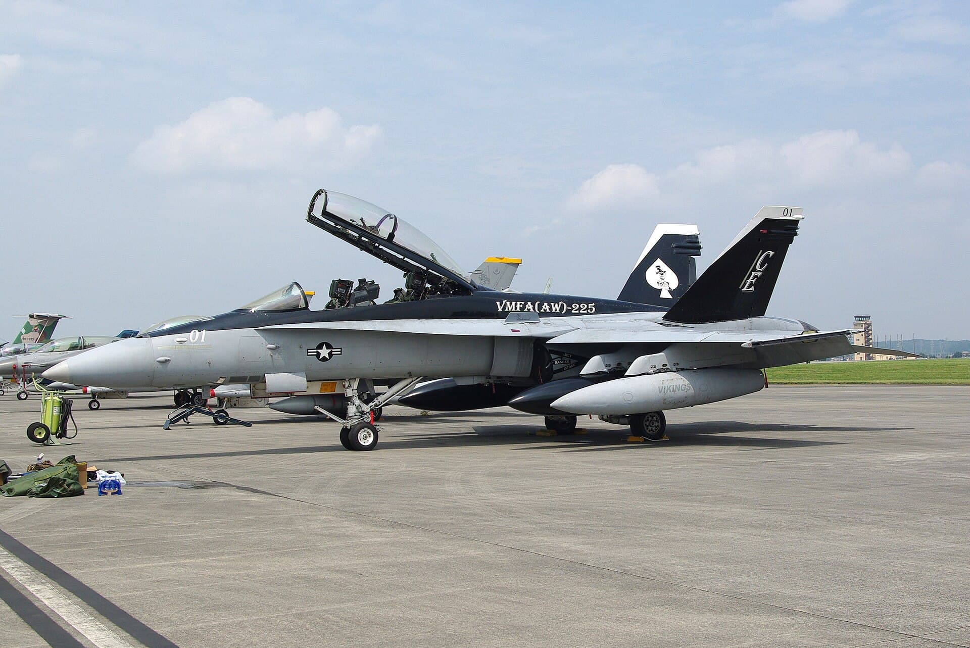 A VMFA(AW)-225 Vikings F/A-18D Hornet on the flight line